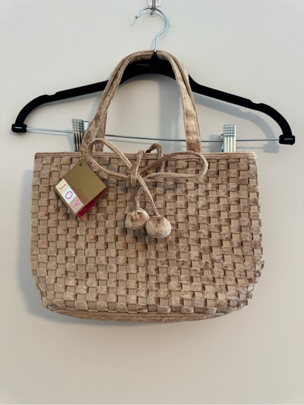Bath and Body Works Woven Velvet Tote Bag in Beige NWT